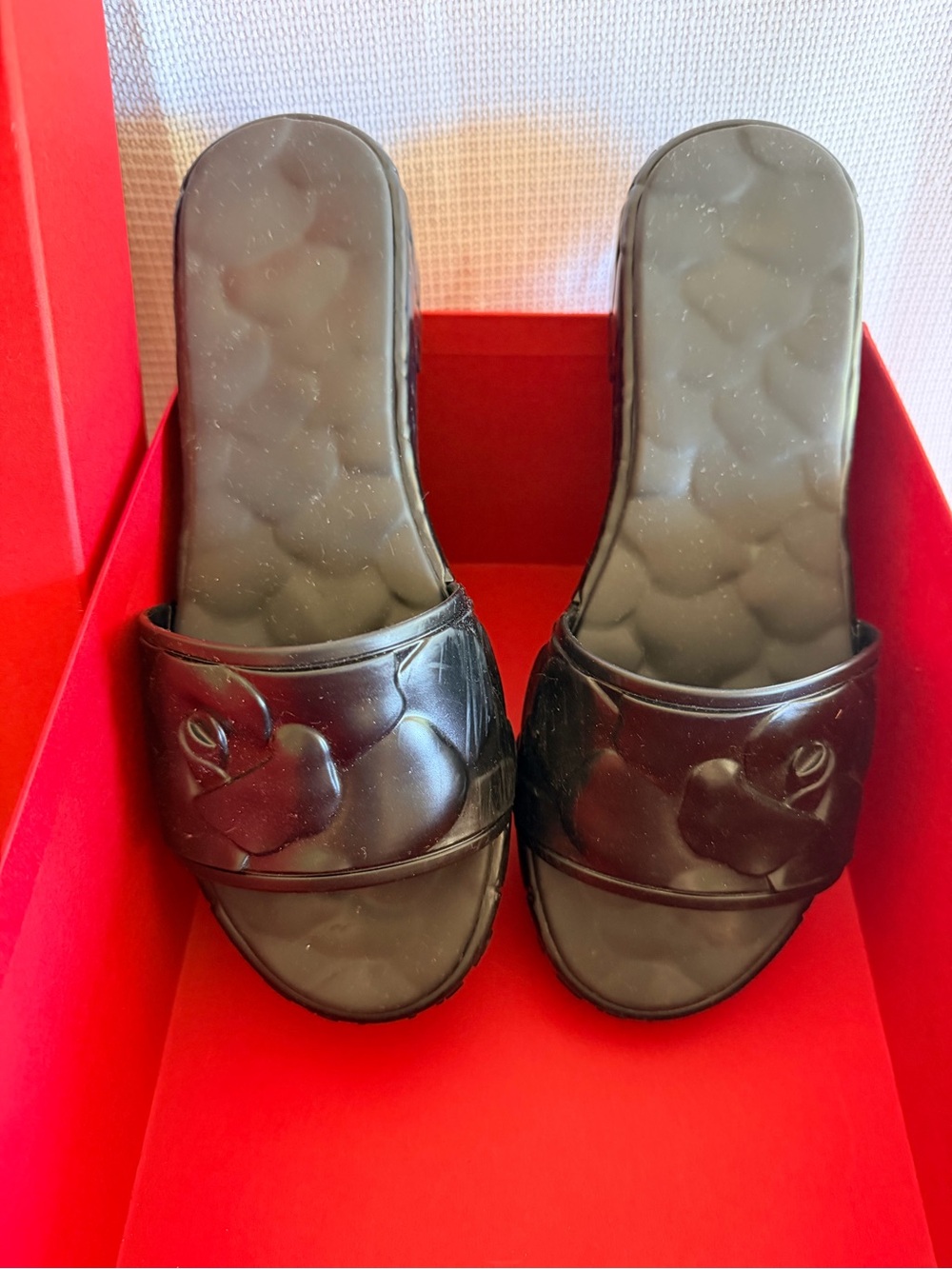 Valentino Garavani Black Leather Floral Slide Mules